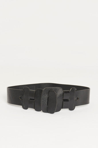 Black Leather Buckleless Interlocking Preowned Belt