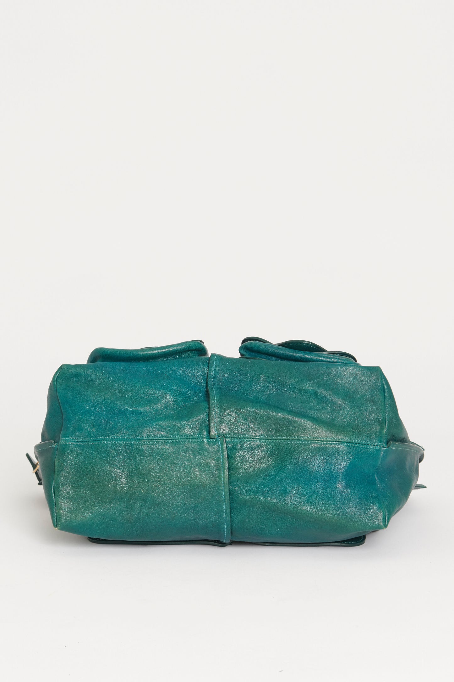 Teal Leather Front Pocket Large Preowned Shoulder Bag