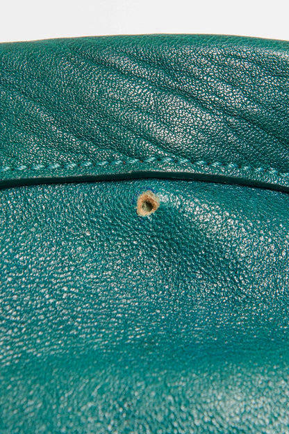 Teal Leather Front Pocket Large Preowned Shoulder Bag