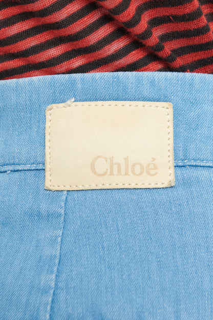 Light Blue Denim Waist Tie Preowned Skirt