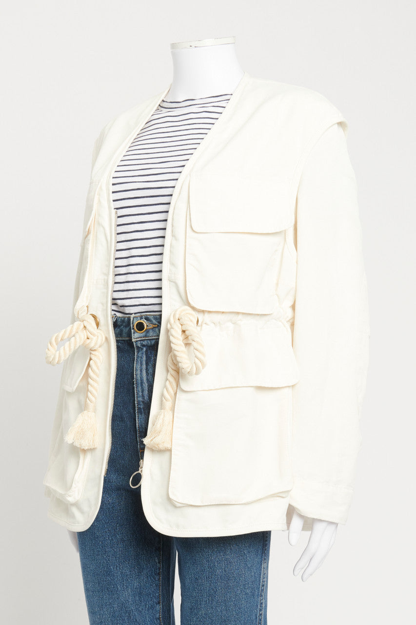 White Denim Belted Preowned Utility Jacket