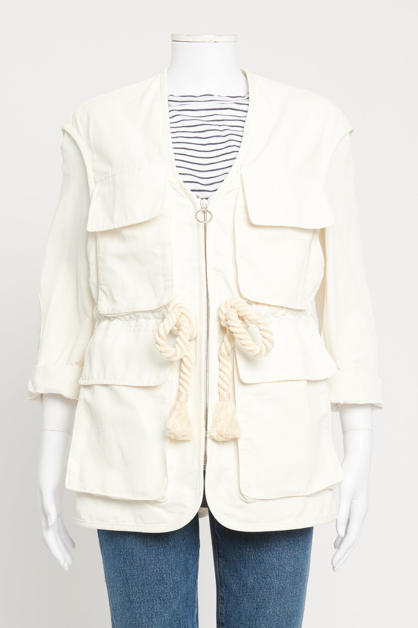 White Denim Belted Preowned Utility Jacket