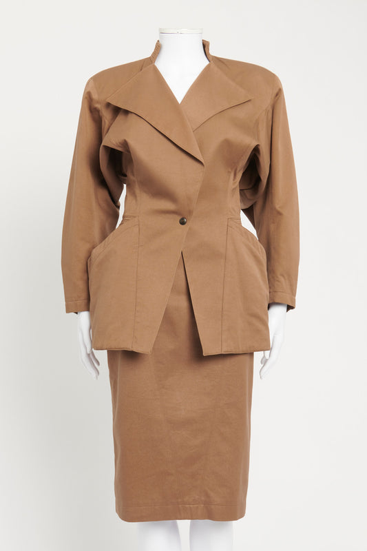 c.1980s Camel Fitted Waist Preowned Skirt Suit