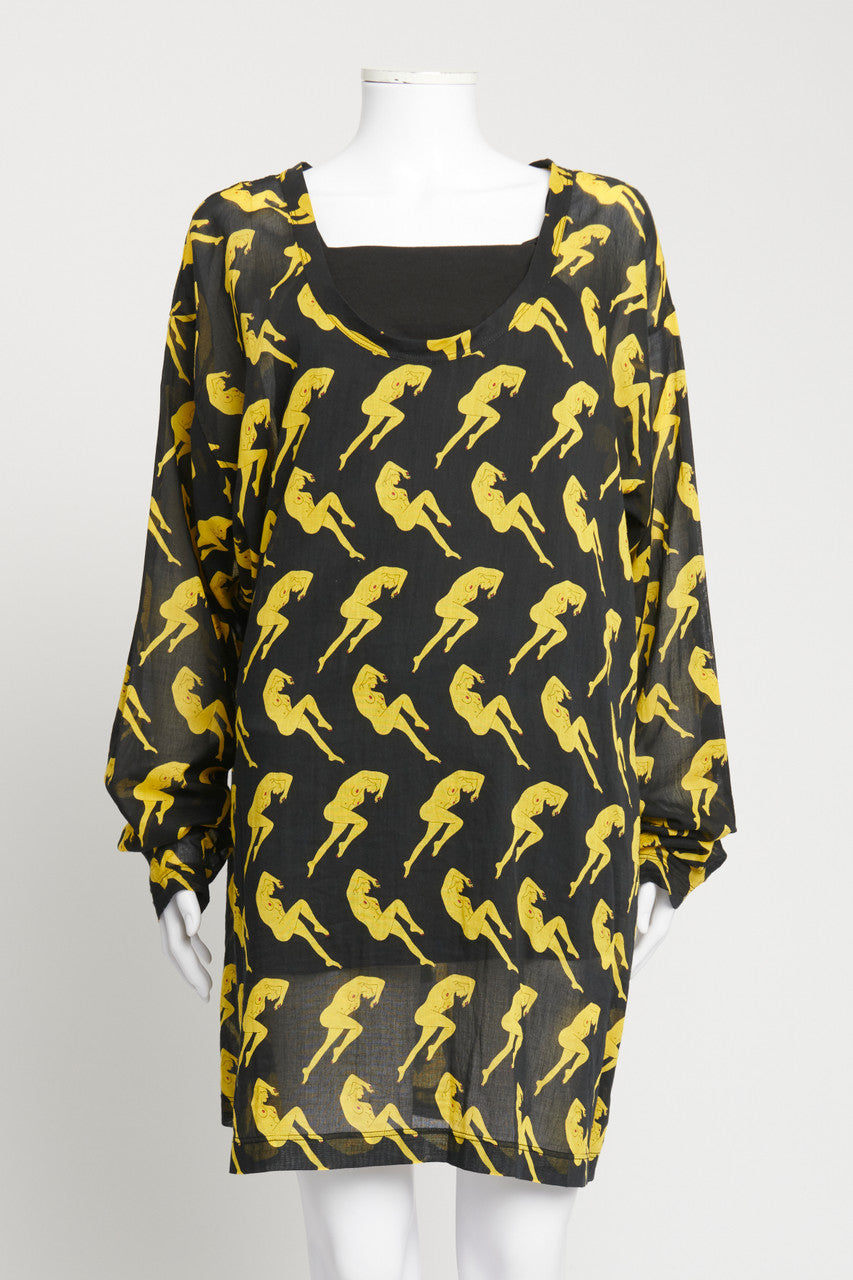 Spring 2010 Black and Yellow Naked Lady Print Sheer Preowned Tunic