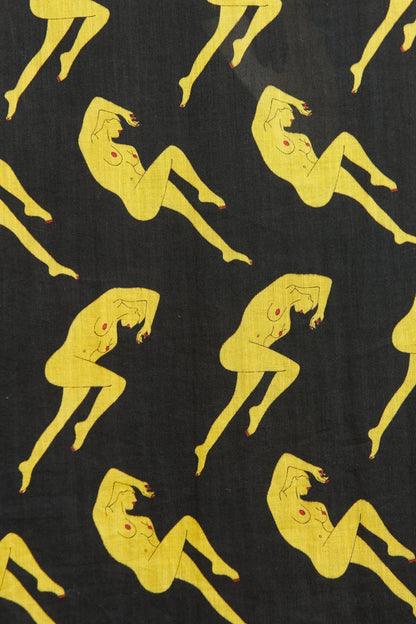 Spring 2010 Black and Yellow Naked Lady Print Sheer Preowned Tunic