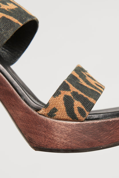 Cheetah Print Wooden Platform Preowned Slingback Sandals