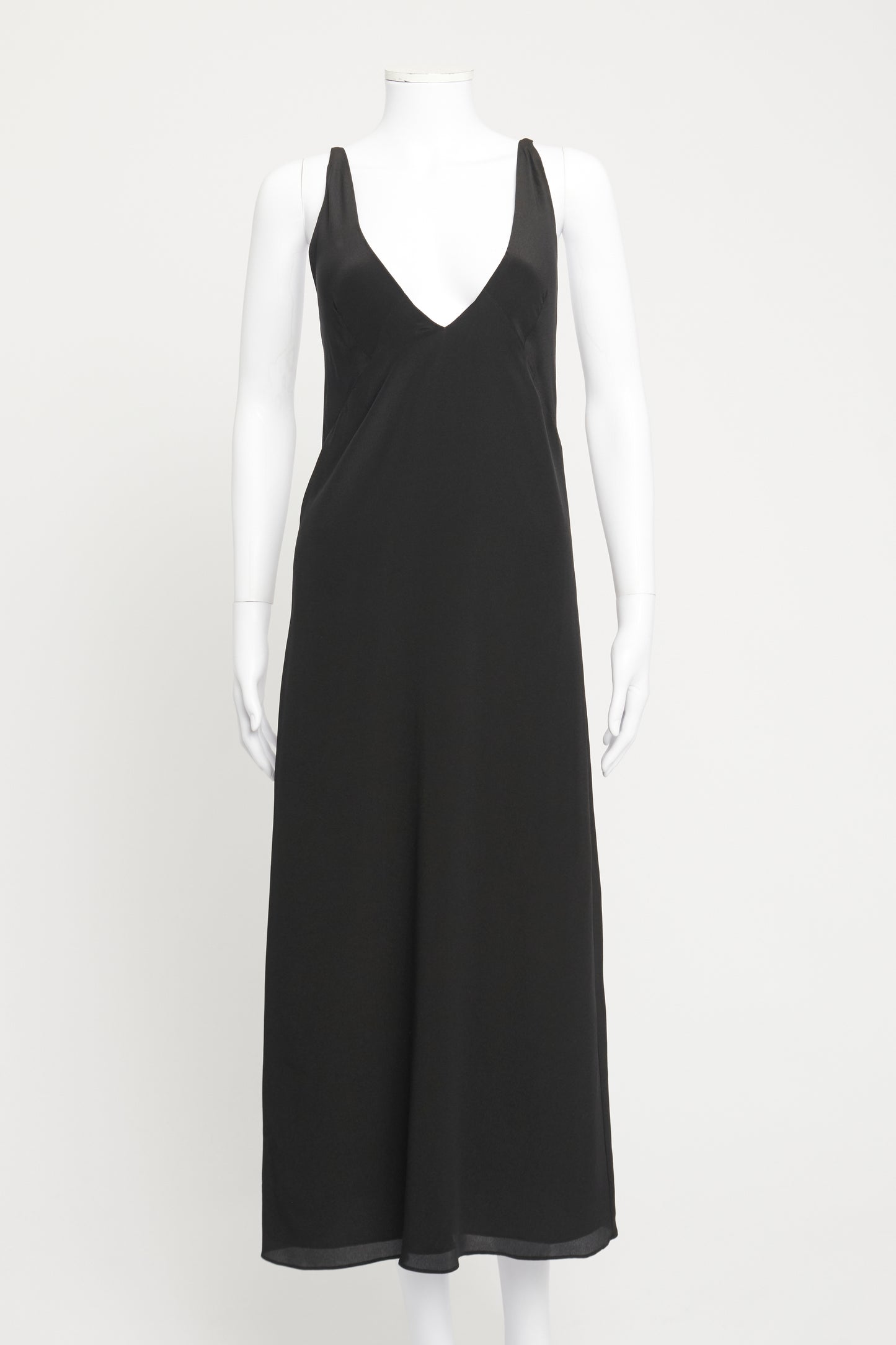 Black Silk V-Neck Long Preowned Slip Dress