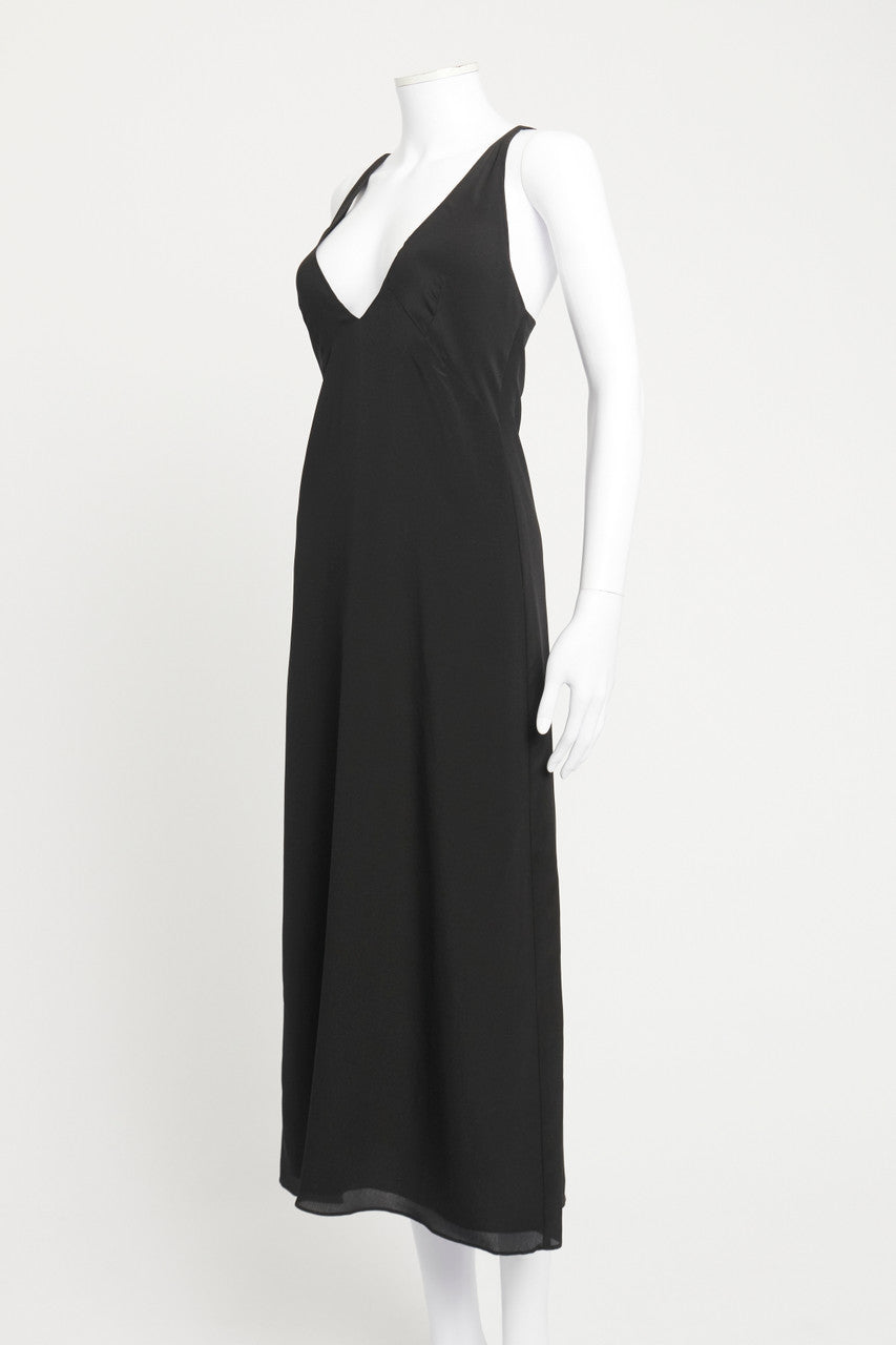 Black Silk V-Neck Long Preowned Slip Dress