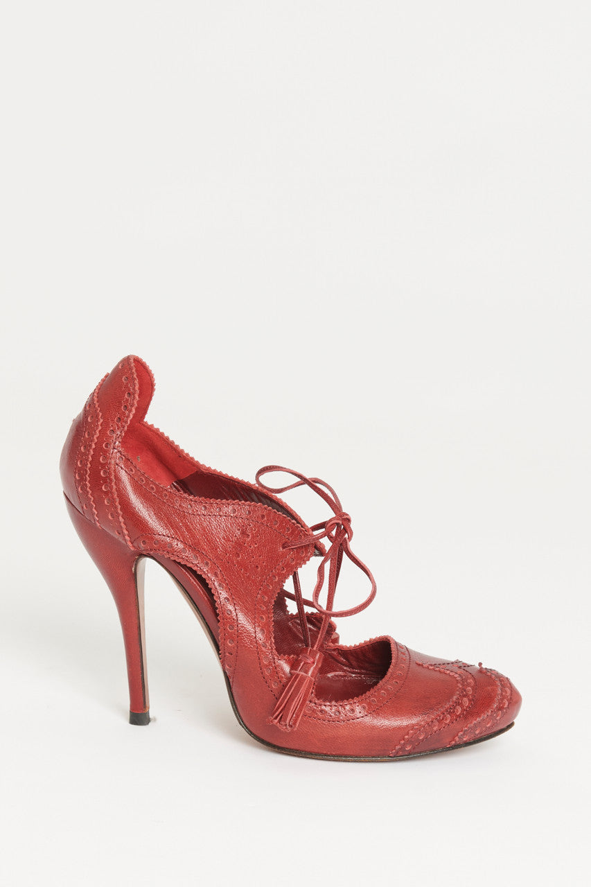 2006 Red Leather Lace Up Preowned Pumps