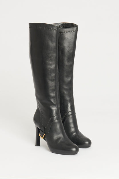 Black Round Toe Knee Preowned Boots