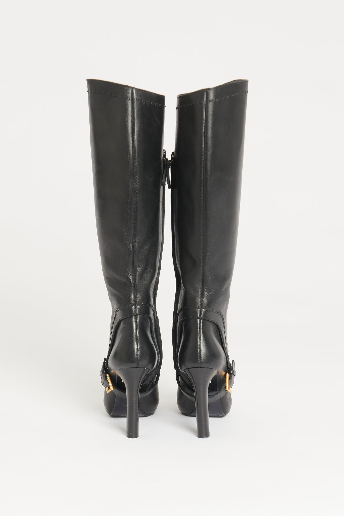 Black Round Toe Knee Preowned Boots
