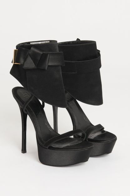 Black Satin Platform Preowned Heels