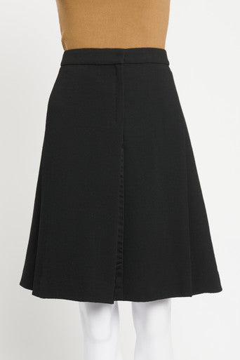 Black Wool Pleated Preowned Knee Skirt
