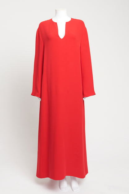 Crimson Red Cady Silk Preowned Tunic Gown
