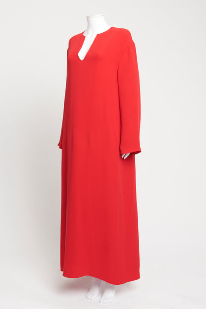 Crimson Red Cady Silk Preowned Tunic Gown