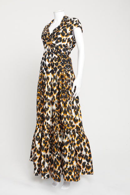 Leopard Print Gold Embellishment Preowned Skirt Set