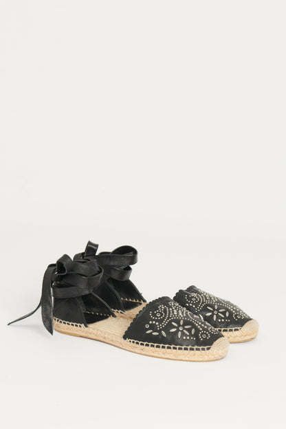 Black Silver Beaded Preowned Espadrilles