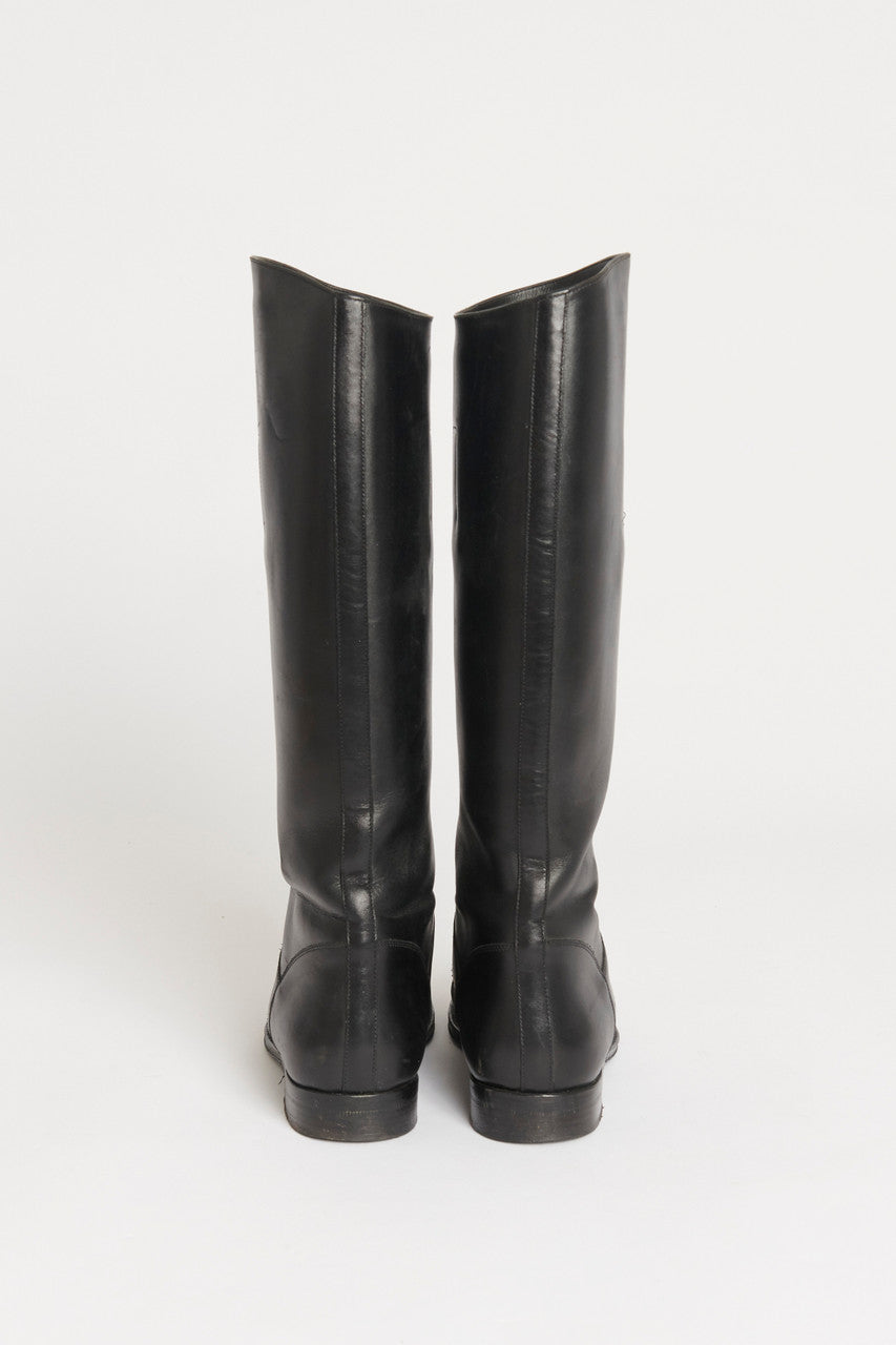 Black Equestrian Preowned Leather Boots