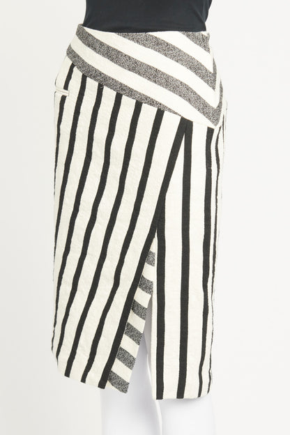 Black and White Stripe Textured Preowned Skirt