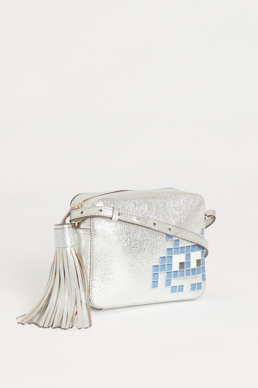 Silver Leather Space Invader Preowned Crossbody Bag