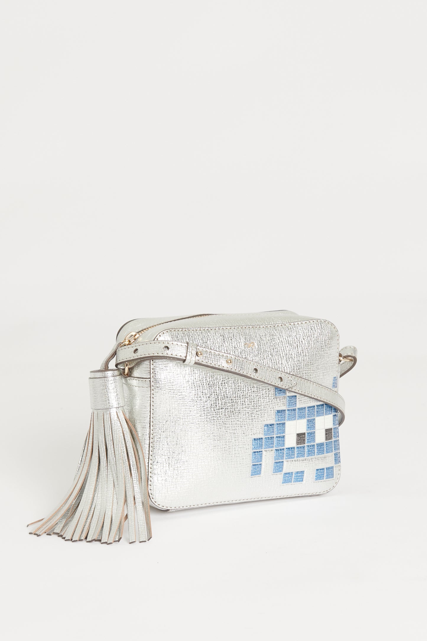 Silver Leather Space Invader Preowned Crossbody Bag