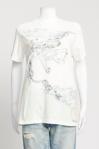 White Atlas Print Preowned T Shirt
