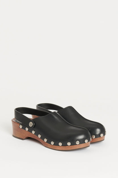 Black Leather Preowned Studded Clogs