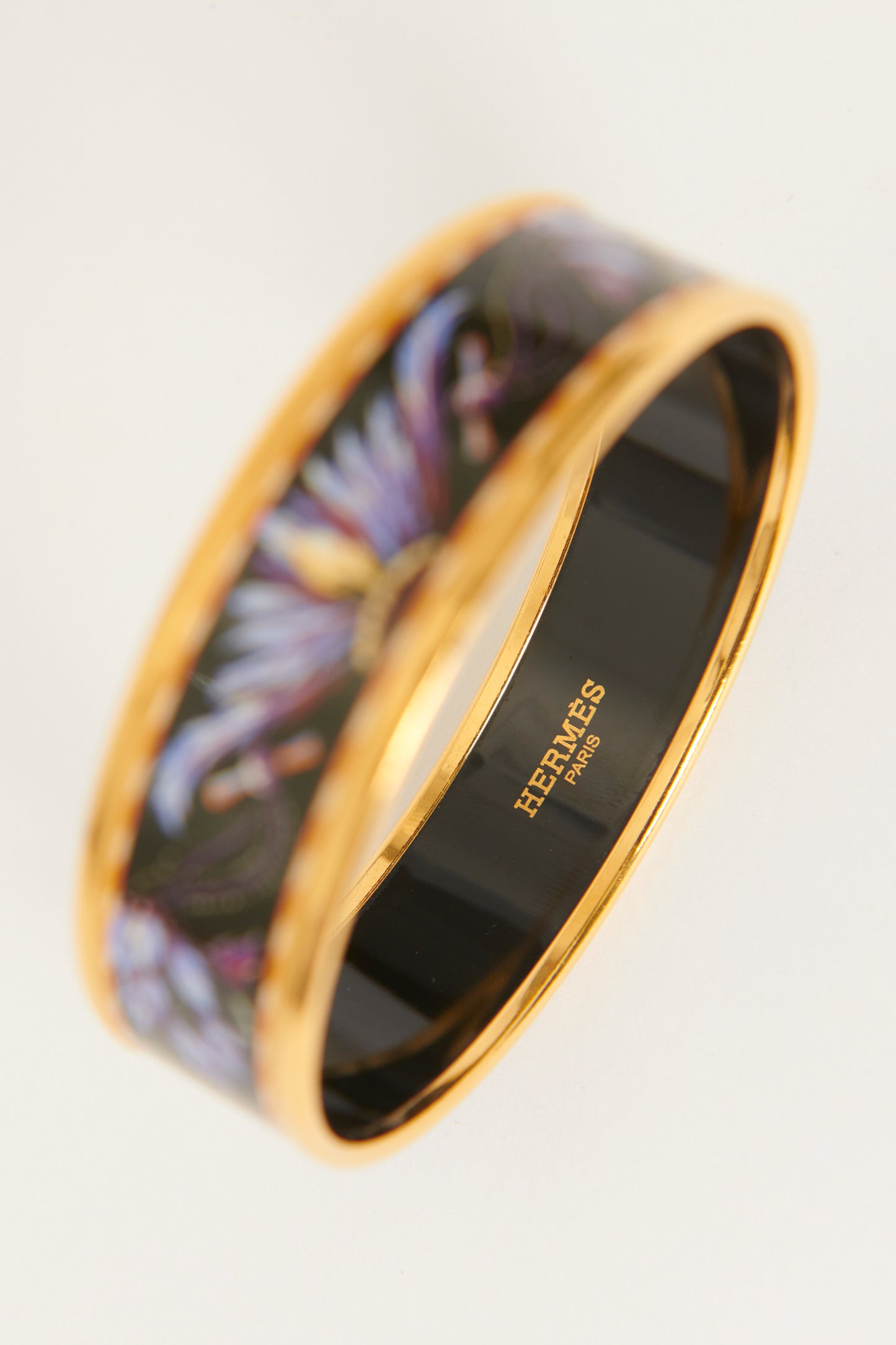Gold Feather Print Preowned 65 Bangle