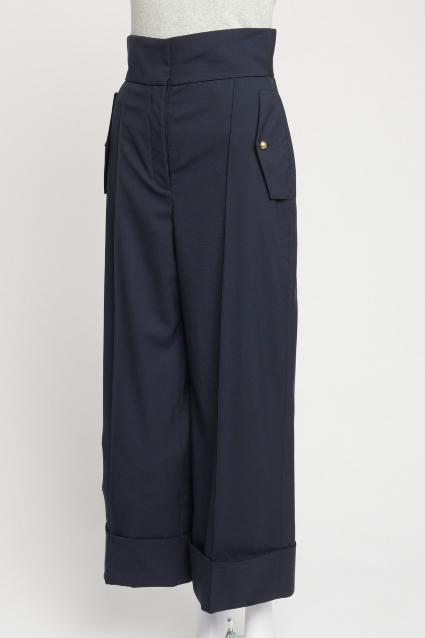 Navy High Waisted Flared Nautical Preowned Trousers