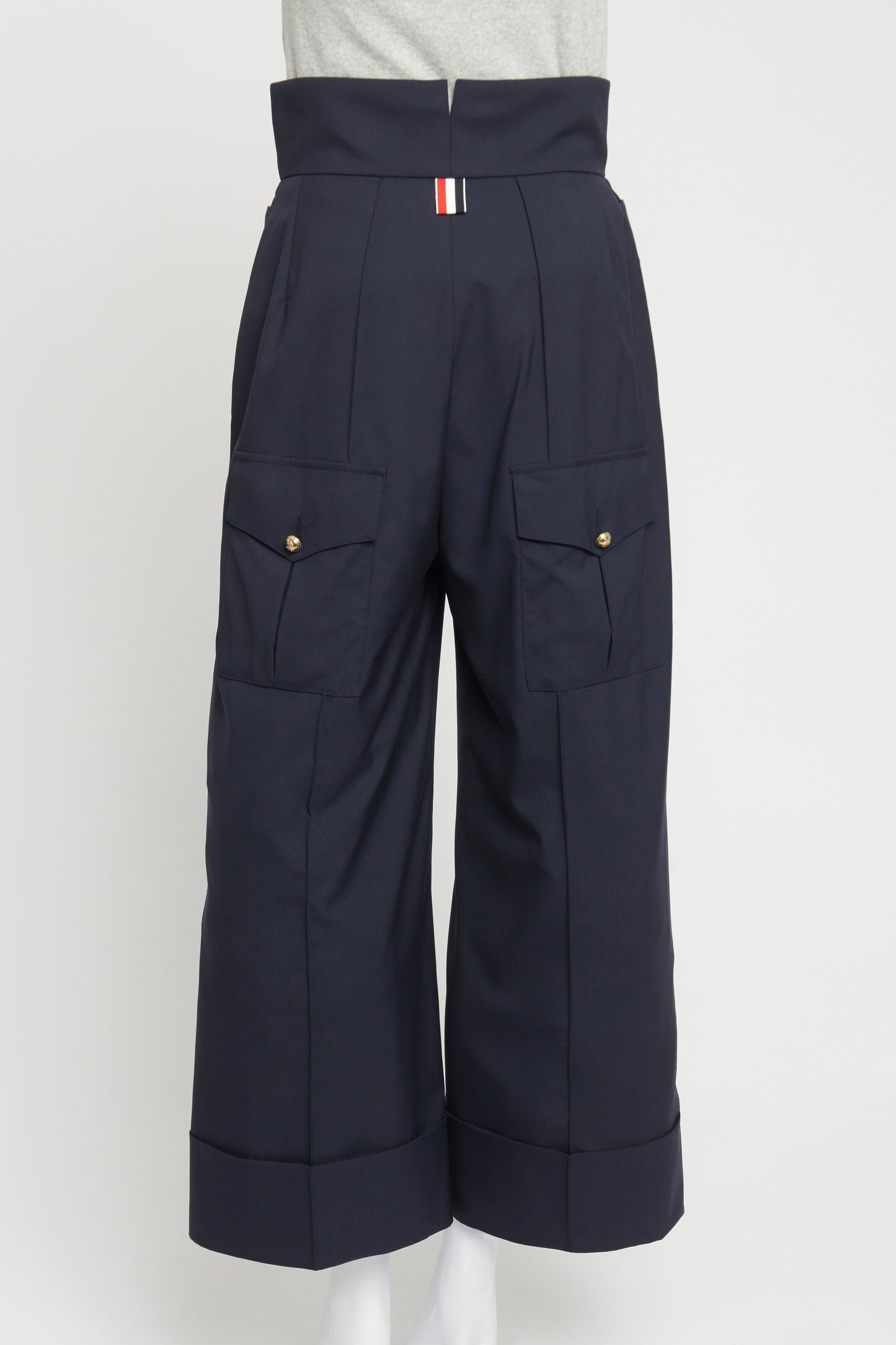 Navy High Waisted Flared Nautical Preowned Trousers