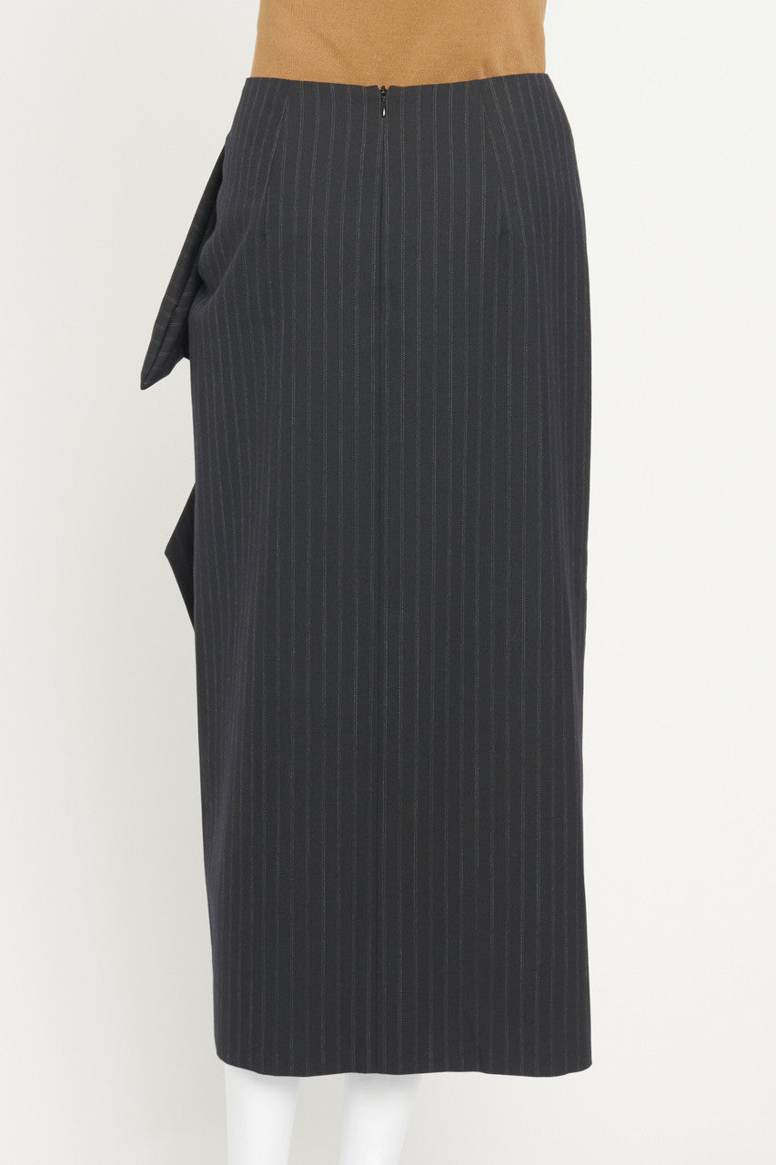 Navy Blue Pin Stripe Ruffle Preowned Skirt