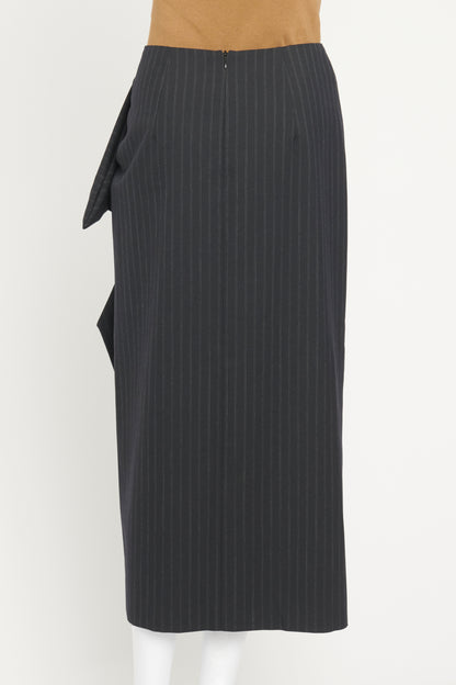 Navy Blue Pin Stripe Ruffle Preowned Skirt