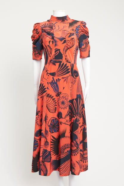 Red and Navy Balloon Sleeve Maxi Dress