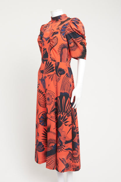 Red and Navy Balloon Sleeve Maxi Dress