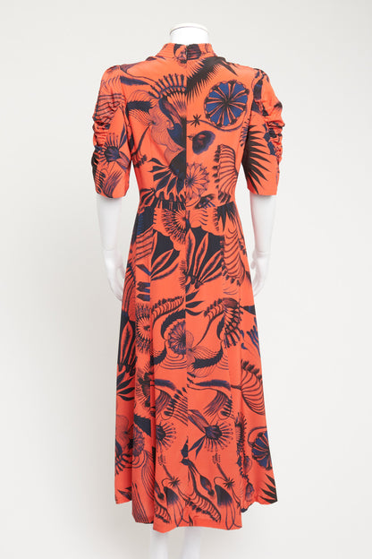 Red and Navy Balloon Sleeve Maxi Dress