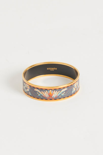 Gold and Blue Feather Print Preowned 65 Bangle