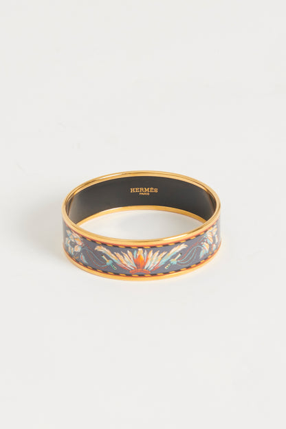 Gold and Blue Feather Print Preowned 65 Bangle