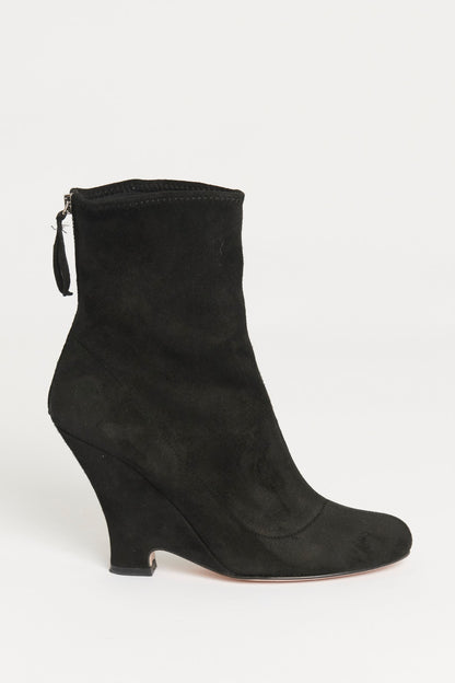 Black Suede Wedge Heel Preowned Ankle Boot