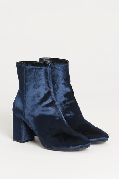 Midnight Blue Velvet Heeled Preowned Ankle Boot
