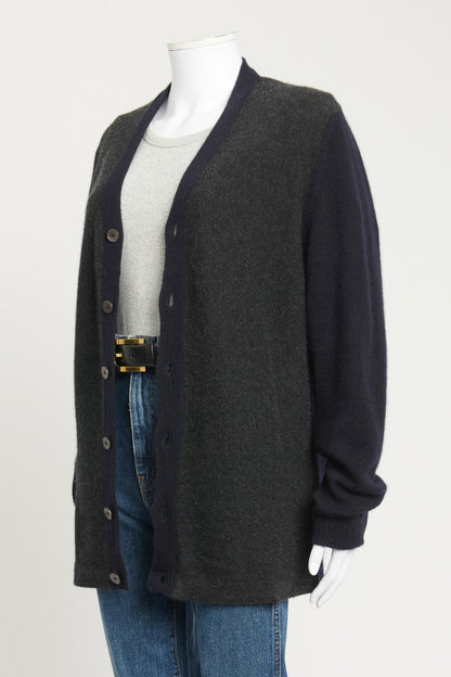 Grey and Navy Cashmere Preowned Cardigan
