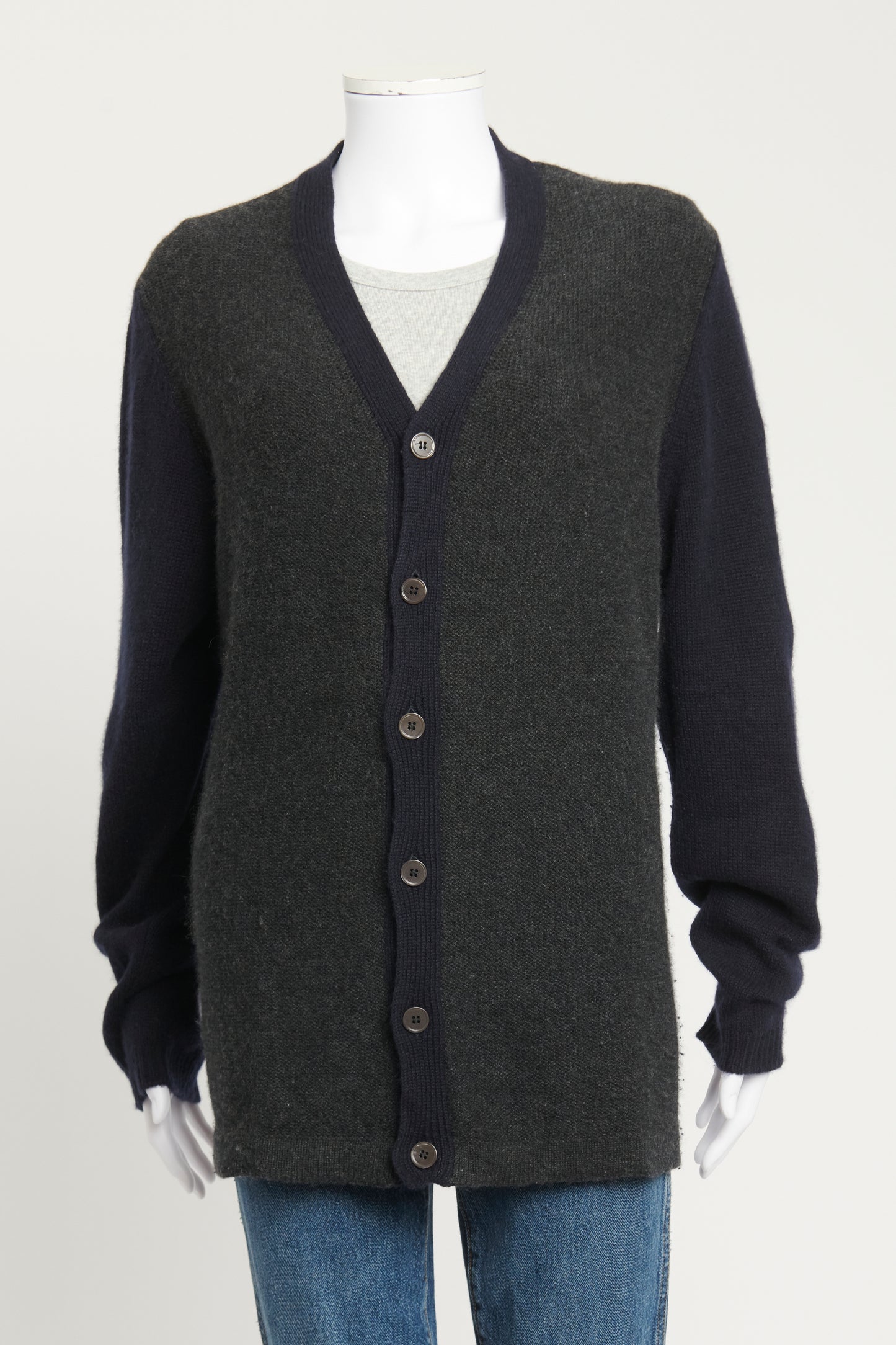 Grey and Navy Cashmere Preowned Cardigan