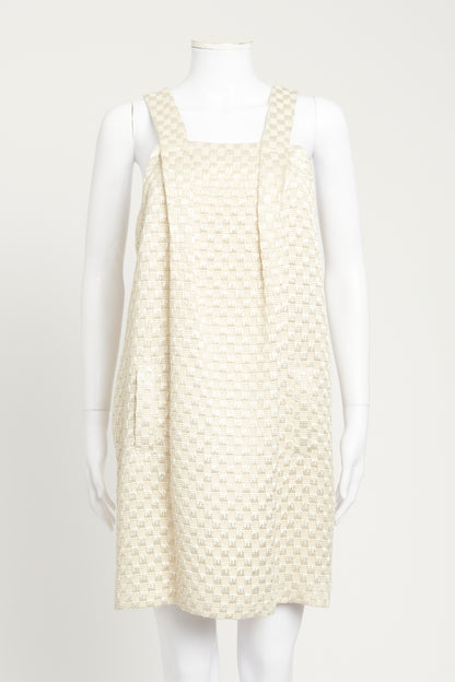 Cream and Silver Checkered Weave Preowned Dress