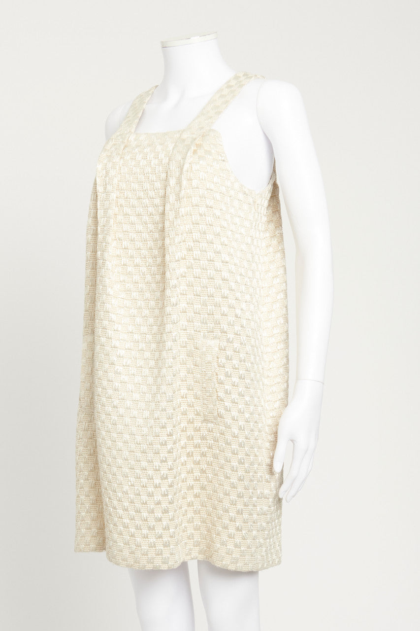 Cream and Silver Checkered Weave Preowned Dress