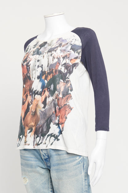 Navy and White Horse Print Preowned Top