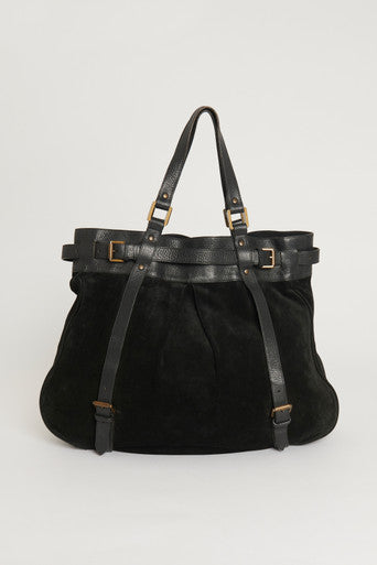 Black Suede and Leather Preowned Tote Bag