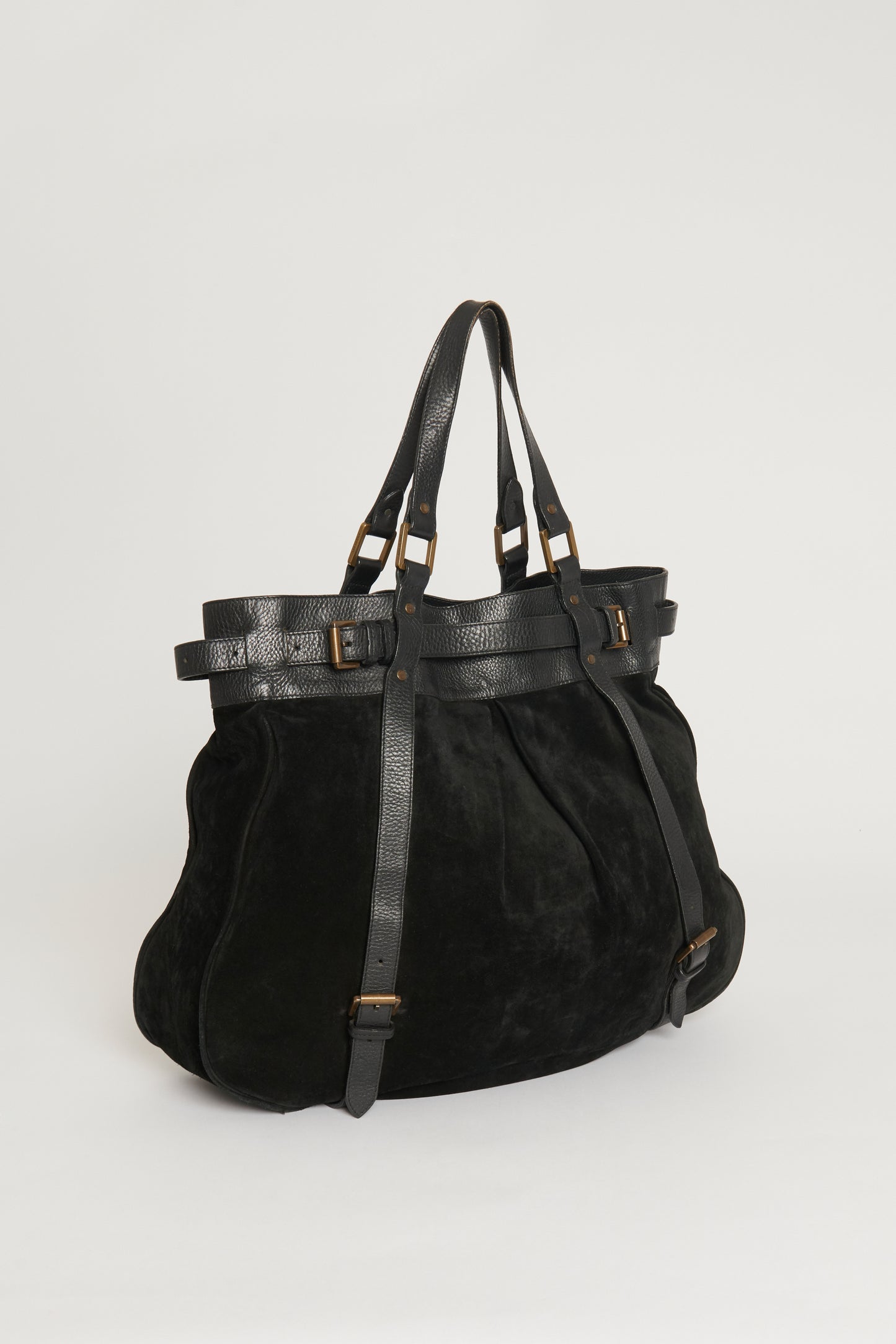 Black Suede and Leather Preowned Tote Bag