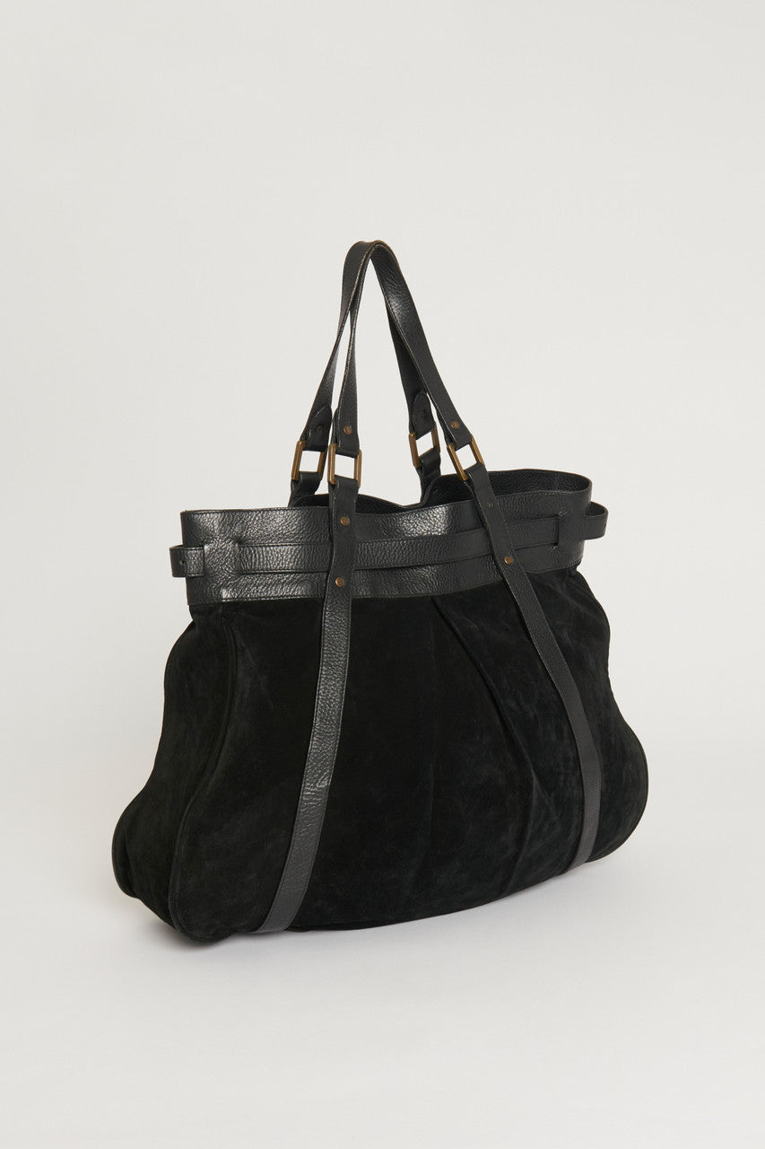 Black Suede and Leather Preowned Tote Bag