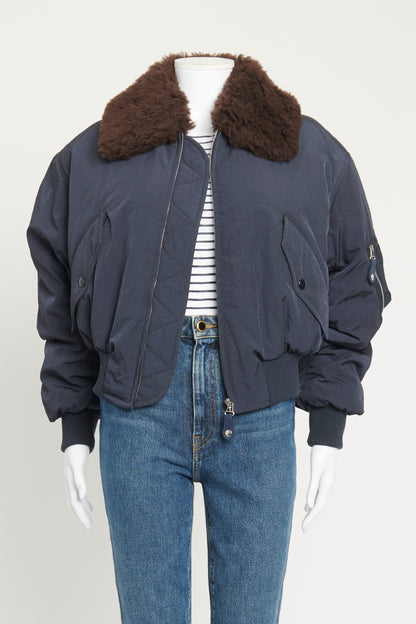 Navy Faux Fur Collar Preowned Puffer Jacket