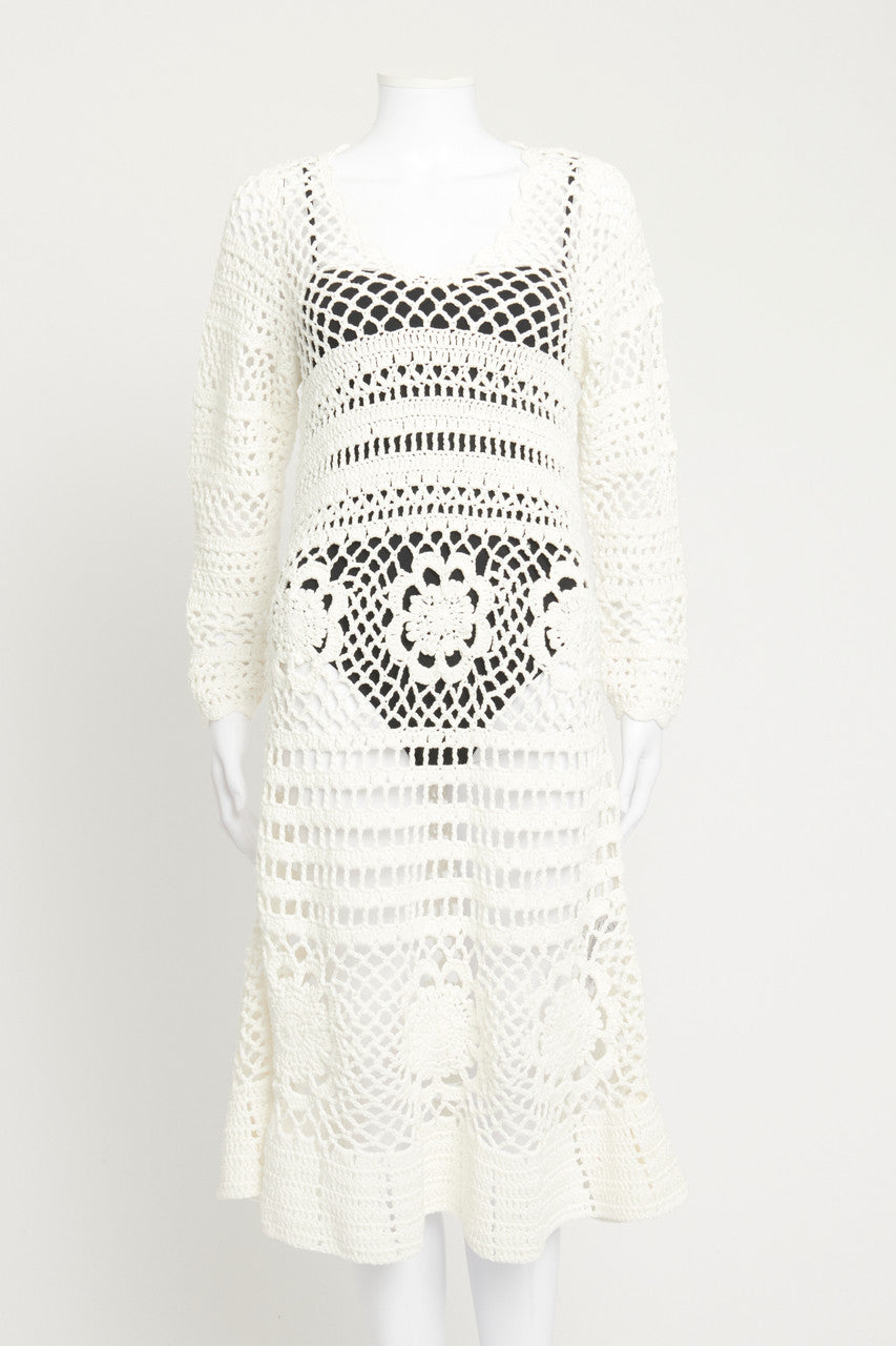 Off-White Floral Preowned Crochet Dress