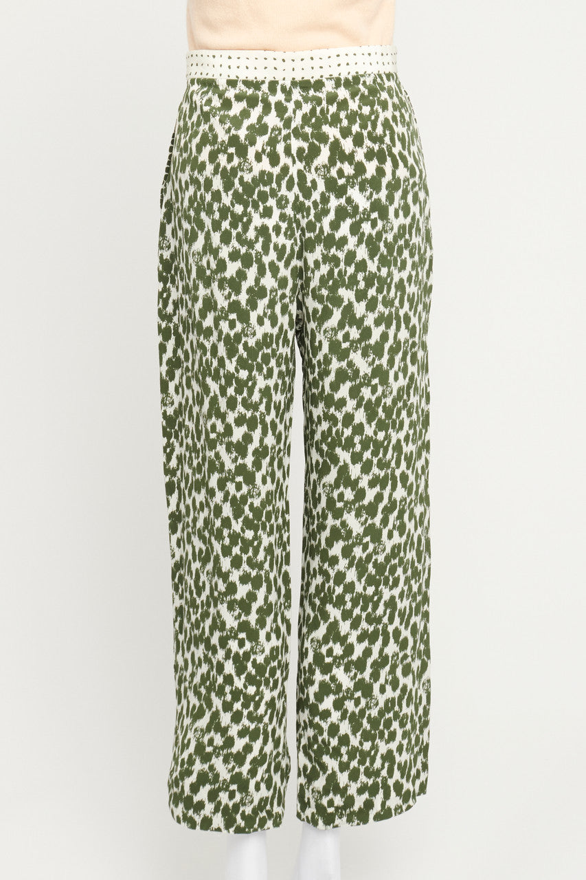 Green and White Silk Preowned Trousers